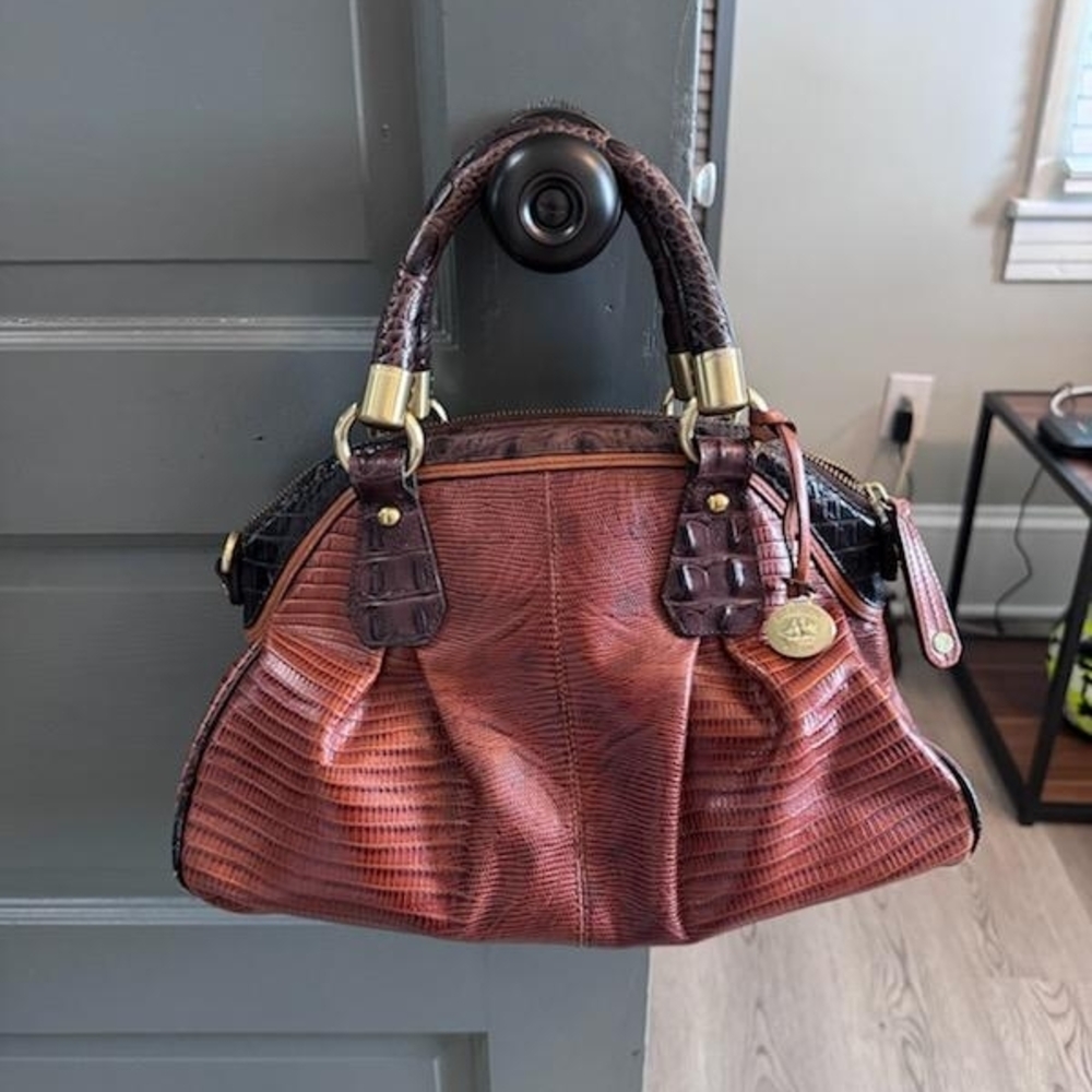 Brahmin Rich Brown Textured Satchel